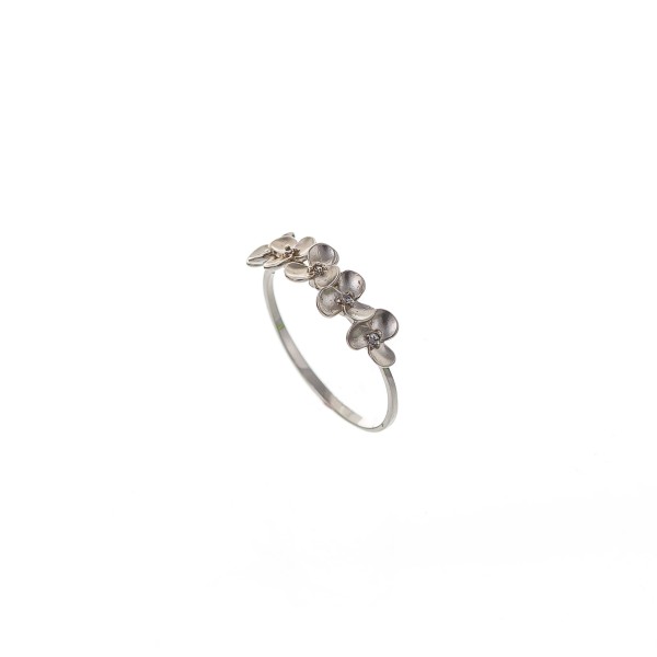 Anel Flores com Zircônias em Ouro Branco 18k 750