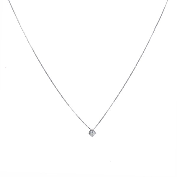 Colar Solitário de Diamantes em Ouro Branco 18k 750 50 Pontos