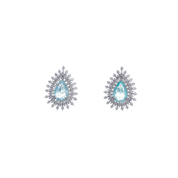 Brinco Gota Ouro Branco com Turmalina Paraíba e Diamantes 18k 750 Brinco Gota Ouro Branco com Turmalina Paraíba e Diamantes 18k 750